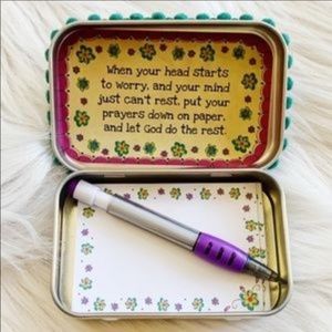 Natural Life Tin Prayer Box Purple & Teal OS